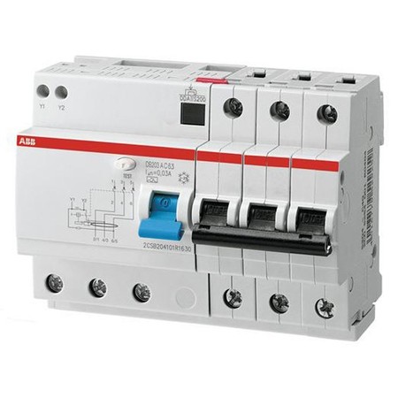 Дифавтомат ABB DS200 3P 10А ( C ) 10 кА, 30 мА ( A ), DS203 M A-C10//0,03