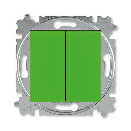 Выключатель 2-клавишный кнопочный ABB LEVIT, зеленый // дымчатый черный, 3559H-A87445 67W