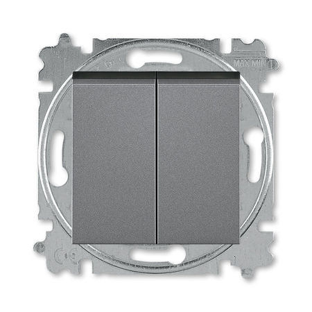 Выключатель 2-клавишный кнопочный ABB LEVIT, сталь // дымчатый черный, 3559H-A87445 69W
