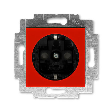Розетка ABB LEVIT, скрытый монтаж, с заземлением, со шторками, красный // дымчатый черный, 5520H-A03457 65W