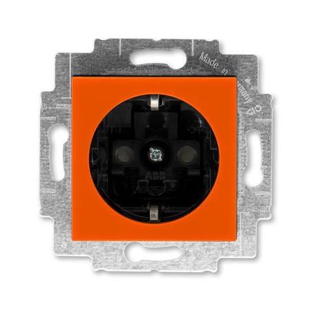 Розетка ABB LEVIT, скрытый монтаж, с заземлением, со шторками, оранжевый // дымчатый черный, 5520H-A03457 66W