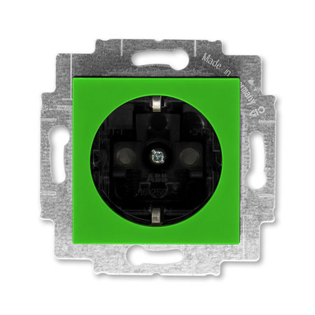 Розетка ABB LEVIT, скрытый монтаж, с заземлением, со шторками, зеленый // дымчатый черный, 5520H-A03457 67W