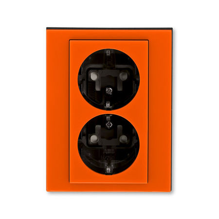 Розетка двухместная ABB LEVIT, скрытый монтаж, с заземлением, со шторками, оранжевый // дымчатый черный, 5522H-C03457 66W