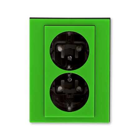 Розетка двухместная ABB LEVIT, скрытый монтаж, с заземлением, со шторками, зеленый // дымчатый черный, 5522H-C03457 67W