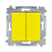 Переключатель + кнопка с перекидным контактом 2-клавишный ABB LEVIT, желтый // дымчатый черный, 3559H-A53445 64W