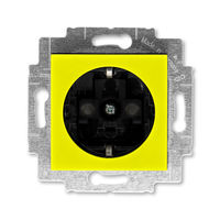 Розетка ABB LEVIT, скрытый монтаж, с заземлением, со шторками, желтый // дымчатый черный, 5520H-A03457 64W